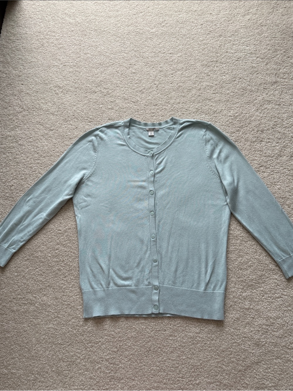 Halogen Cardigan M Pale Blue Button Front Crew Neck 3/4 Sleeve Soft Knit